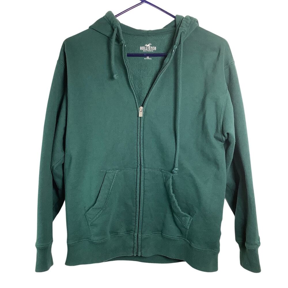 Hollister Men's XS Forest Green Zip Up Hoodie Sweatshirt Skater Streetwear K7-6